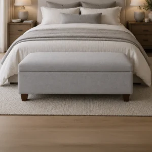Banqueta Baúl Flat Lino Gris Plata