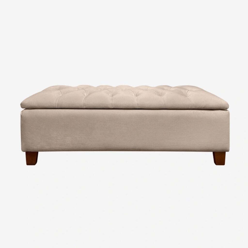 Banqueta Baúl Praga Felpa Beige