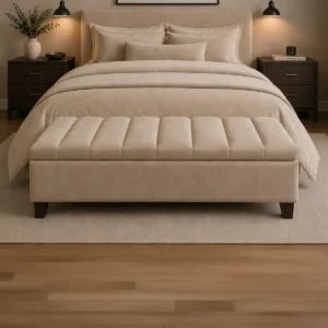 Banqueta Bául Tubular Felpa Beige