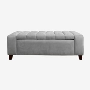 Banqueta Bául Tubular Felpa Gris Plata