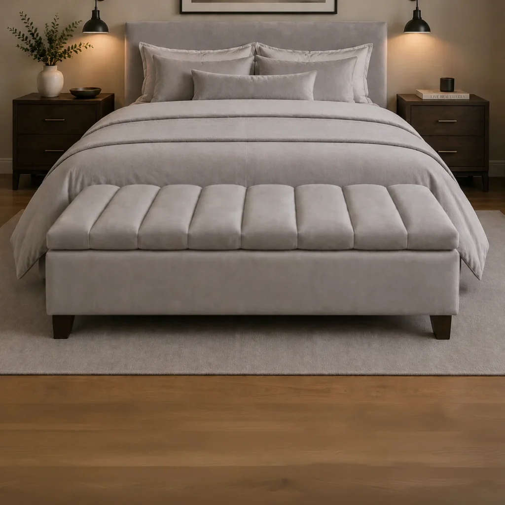 Banqueta Bául Tubular Felpa Gris Plata