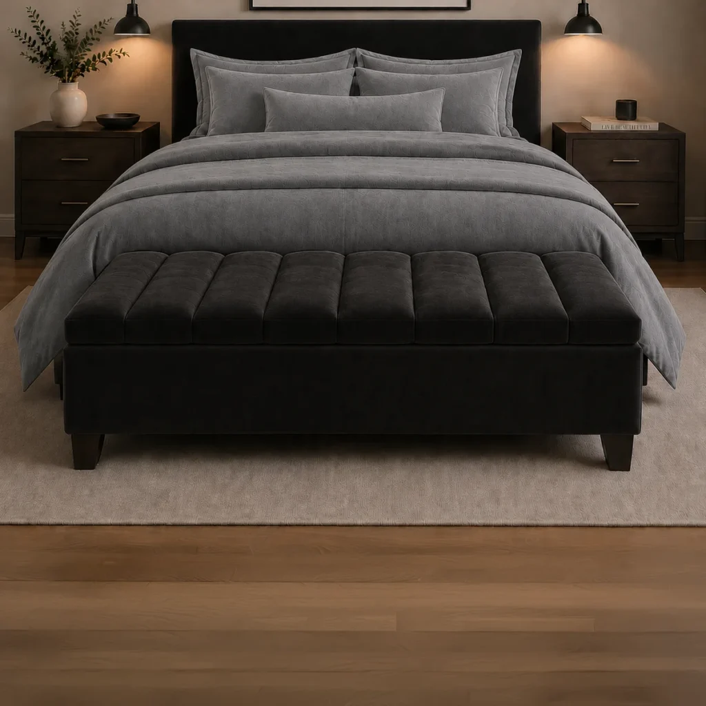 Banqueta Bául Tubular Felpa Negro