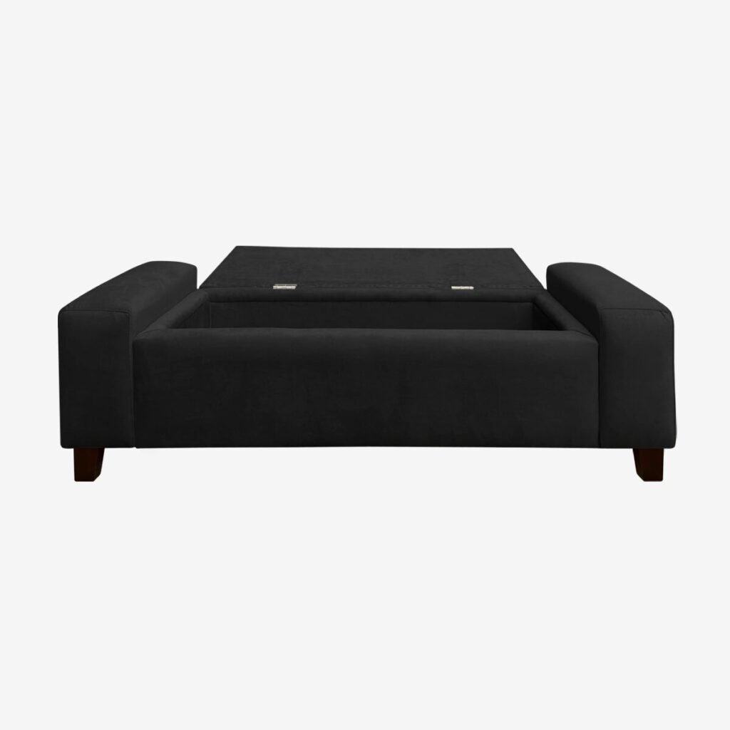 Banqueta Bául Tubular Felpa Negro
