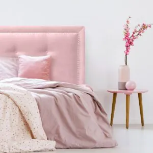 Respaldo de Cama Botoné Frame Tachas Felpa Rosado Claro