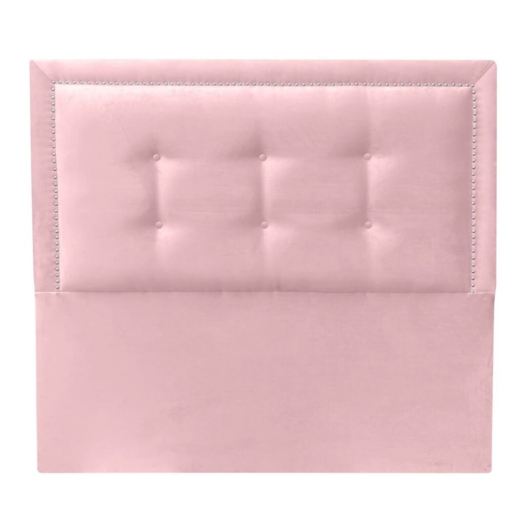 Respaldo de Cama Botoné Frame Tachas Felpa Rosado Claro