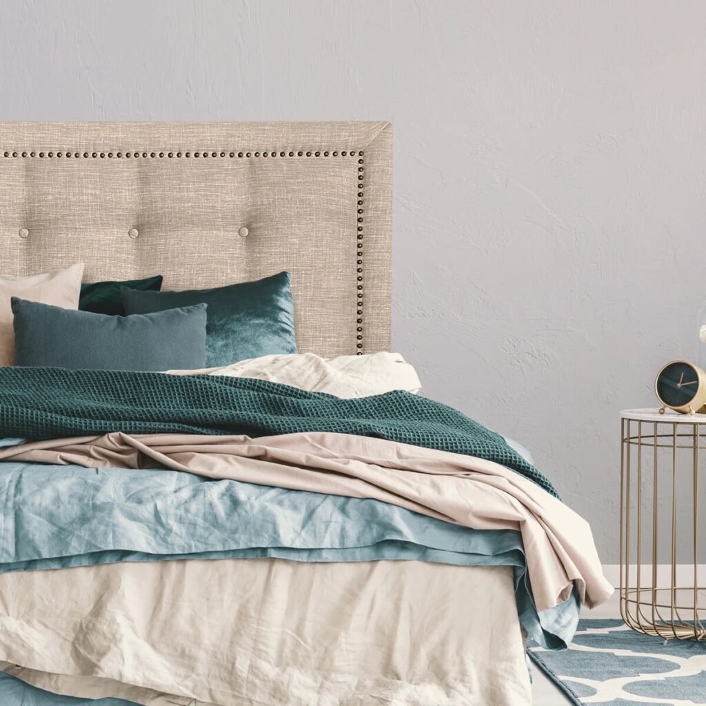 Respaldo de Cama Botoné Frame Tachas Lino Beige