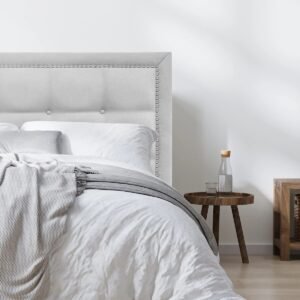 Respaldo de Cama Botoné Frame Tachas Lino Gris Plata