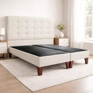 Respaldo Botoné Premium + Base de Cama Europea Lino Crudo