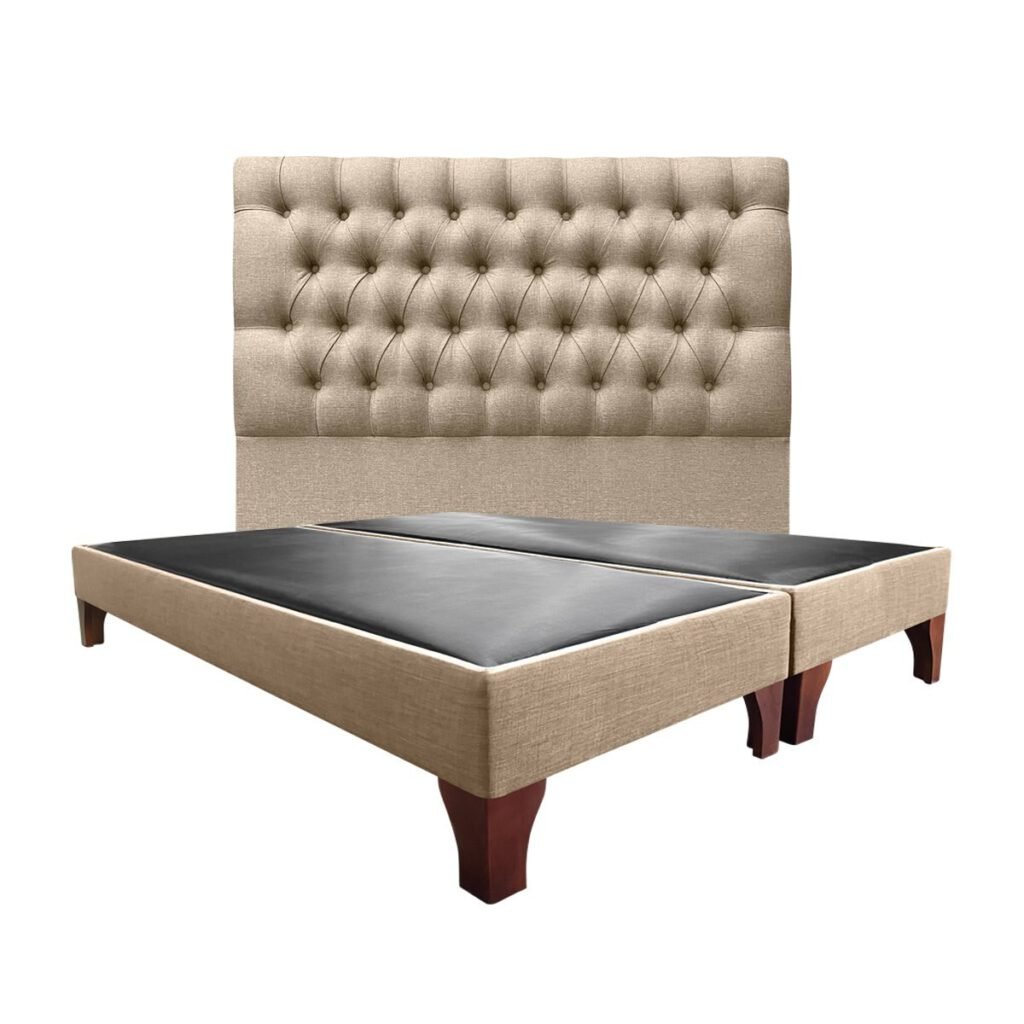 Respaldo Capitoné Premium + Base de Cama Europea Lino Beige
