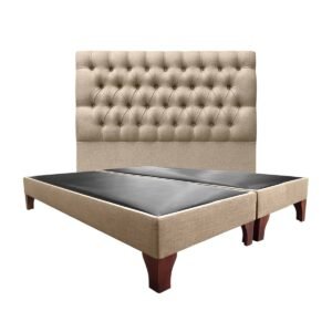 Respaldo Capitoné Premium + Base de Cama Europea Lino Beige