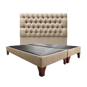 Respaldo Capitoné Premium + Base de Cama Europea Lino Beige