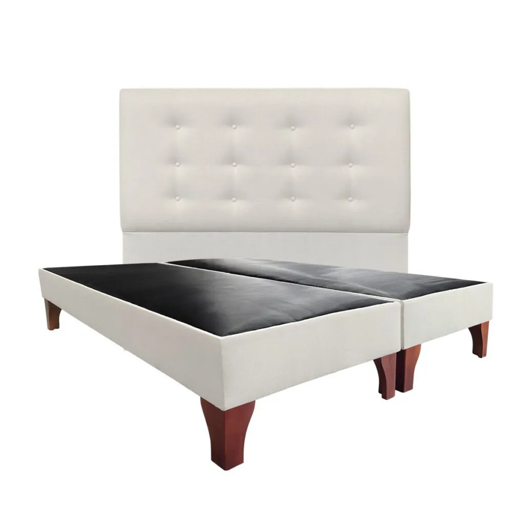 Respaldo Botoné Premium + Base de Cama Europea Lino Crudo