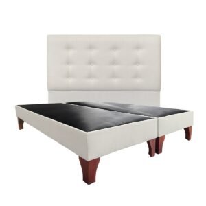 Respaldo Botoné Premium + Base de Cama Europea Lino Crudo