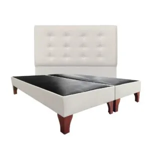 Respaldo Botoné Premium + Base de Cama Europea Lino Crudo