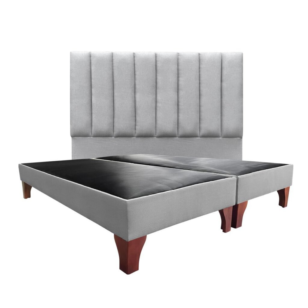 Respaldo Tubular + Base de Cama Europea Lino Gris Plata