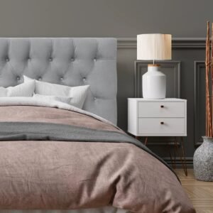 Respaldo de Cama Capitoné Premium Felpa Gris Plata