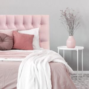 Respaldo de Cama Capitoné Premium Felpa Rosado Claro