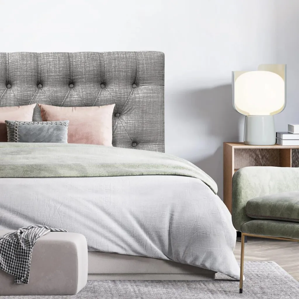 Respaldo de Cama Capitoné Premium Lino Gris Bariloche