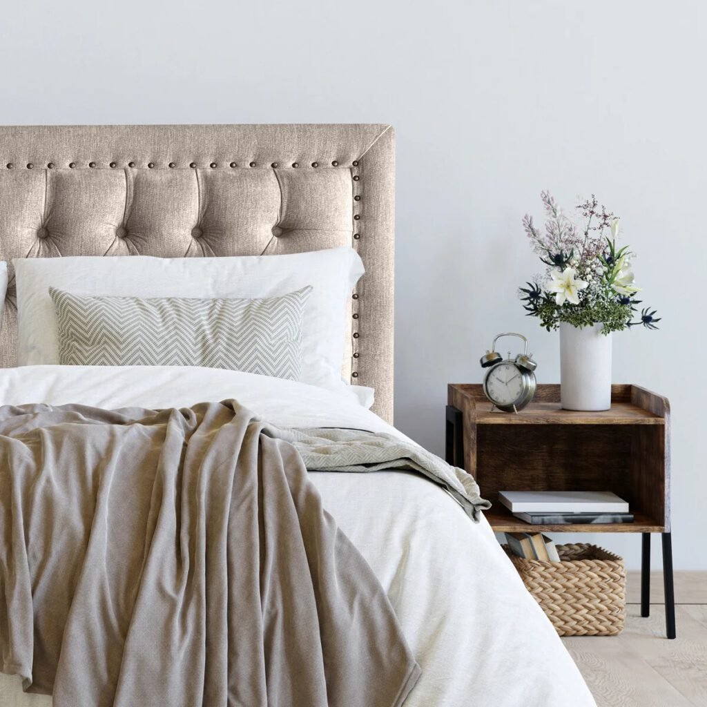 Respaldo de Cama Capitoné Frame Tachas Lino Beige
