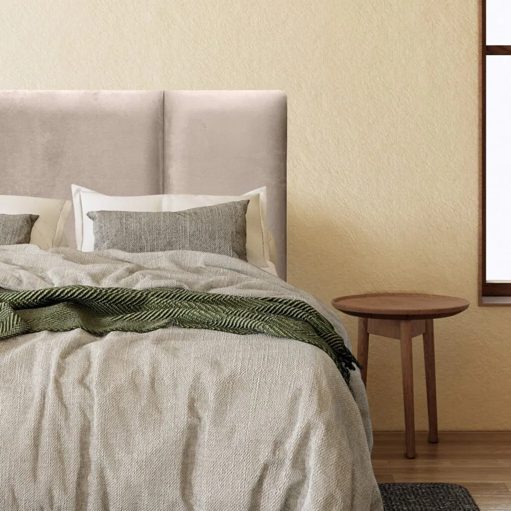 Respaldo de Cama Block tapizado en felpa color beige de Espacio Hogar.