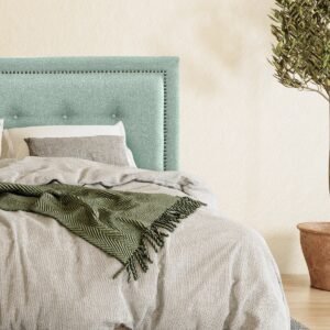 Respaldo de Cama Botoné Frame Tachas Lino Verde Jeans