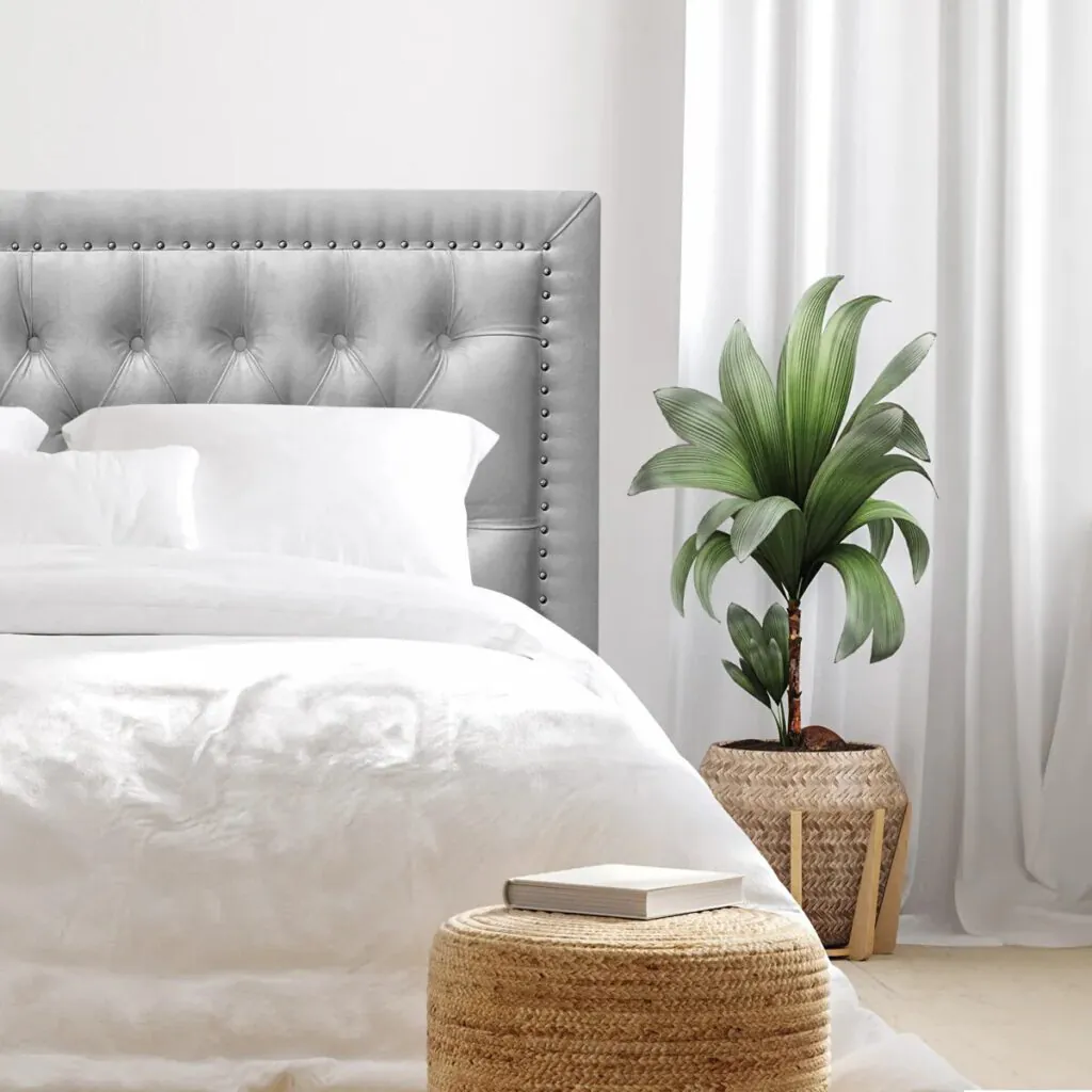Respaldo de Cama Capitoné Frame Tachas Felpa Gris Plata