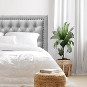Respaldo de Cama Capitoné Frame Tachas Felpa Gris Plata