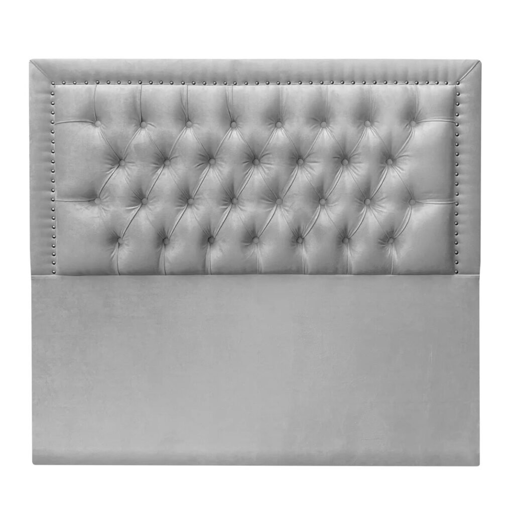 Respaldo de Cama Capitoné Frame Tachas Felpa Gris Plata