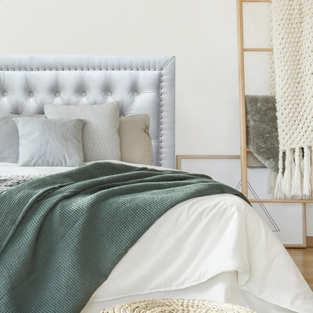 Respaldo de Cama Capitoné Frame Tachas Felpa Crudo