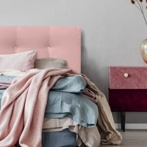 Respaldo de Cama Botoné Premium Felpa Rosado Claro