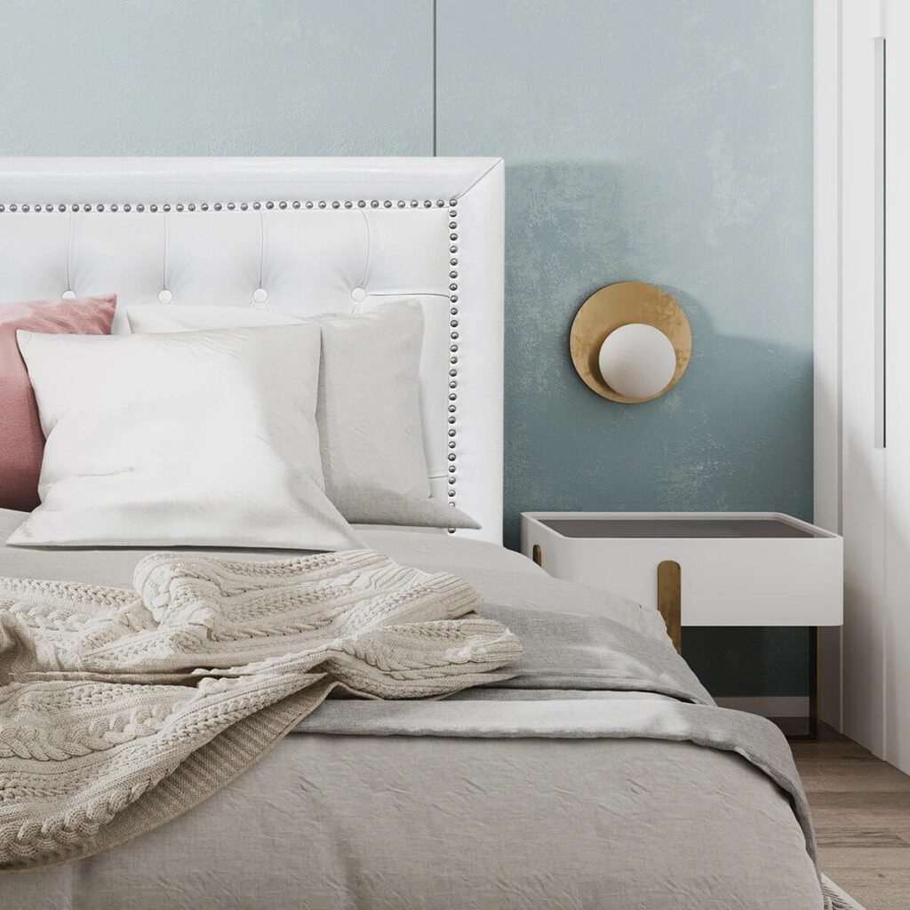 Respaldo de Cama Capitoné Frame Tachas Ecocuero Blanco