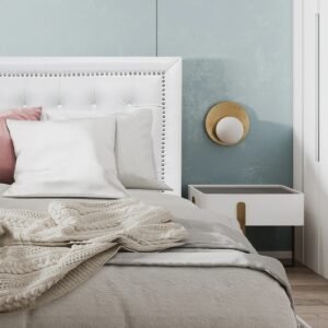 Respaldo de Cama Capitoné Frame Tachas Ecocuero Blanco
