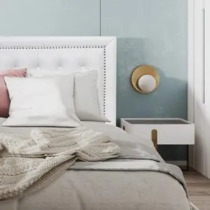 Respaldo de Cama Capitoné Frame Tachas Ecocuero Blanco