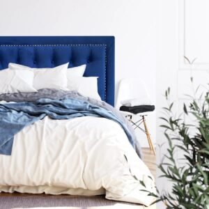 Respaldo de Cama Capitoné Frame Tachas Felpa Azul
