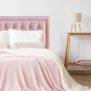 Respaldo de Cama Capitoné Frame Tachas Felpa Rosado Claro