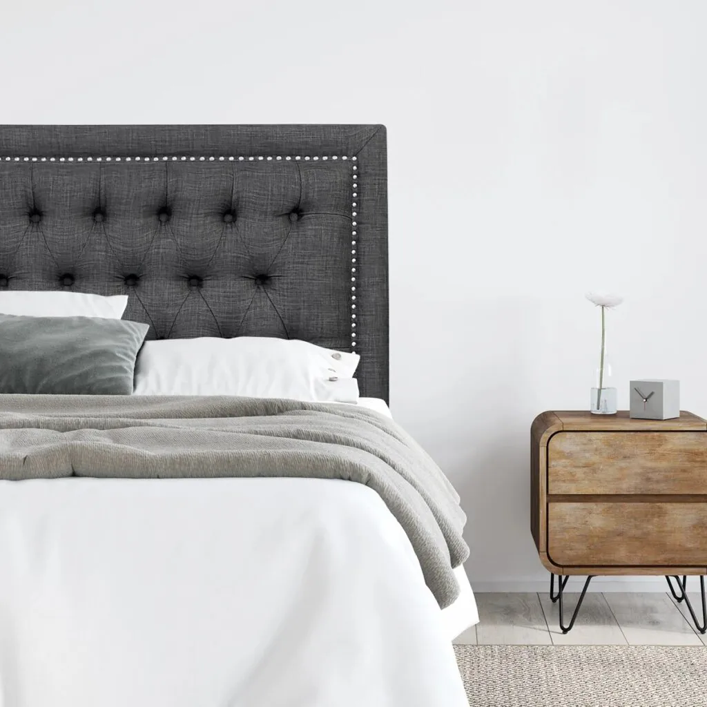 Respaldo de Cama Capitoné Frame Tachas Lino Grafito