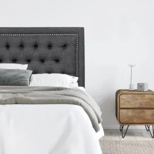 Respaldo de Cama Capitoné Frame Tachas Lino Grafito