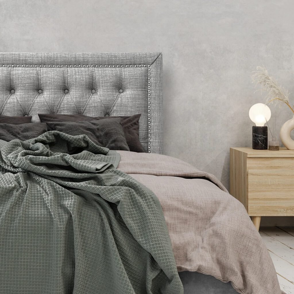 Respaldo de Cama Capitoné Frame Tachas Lino Gris Bariloche