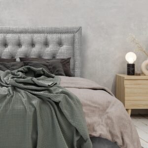 Respaldo de Cama Capitoné Frame Tachas Lino Gris Bariloche