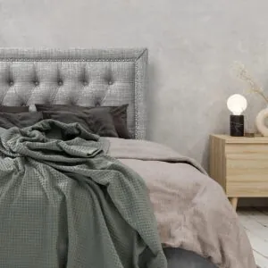 Respaldo de Cama Capitoné Frame Tachas Lino Gris Bariloche