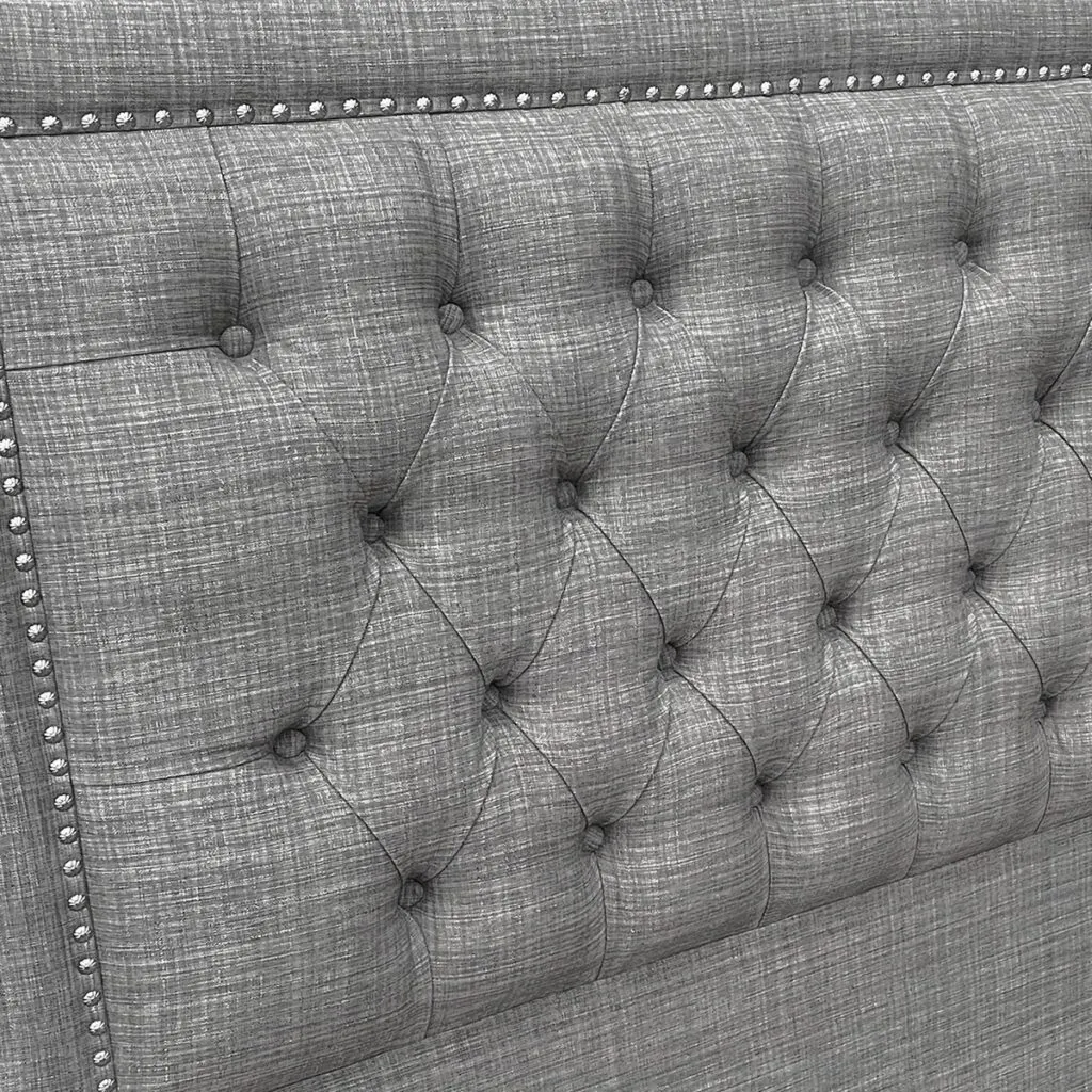 Respaldo de Cama Capitoné Frame Tachas Lino Gris Bariloche