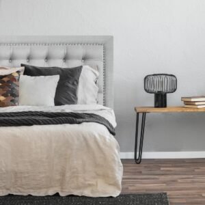 Respaldo de Cama Capitoné Frame Tachas Lino Gris Plata