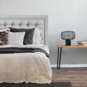 Respaldo de Cama Capitoné Frame Tachas Lino Gris Plata