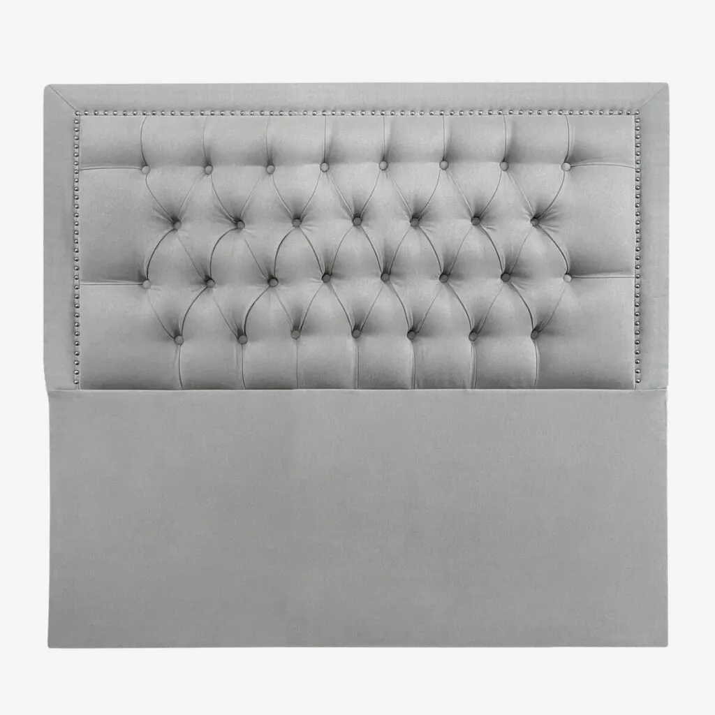 Respaldo de Cama Capitoné Frame Tachas Lino Gris Plata