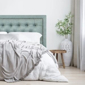 Respaldo de Cama Capitoné Frame Tachas Lino Verde Jeans