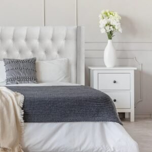 Respaldo de Cama Capitoné Wing Recto Felpa Crudo