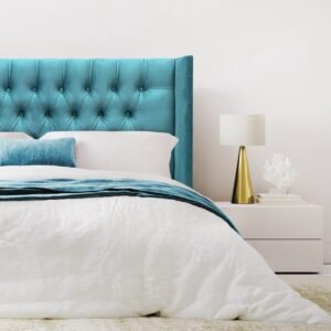 Respaldo de Cama Capitoné Wing Recto Felpa Turquesa