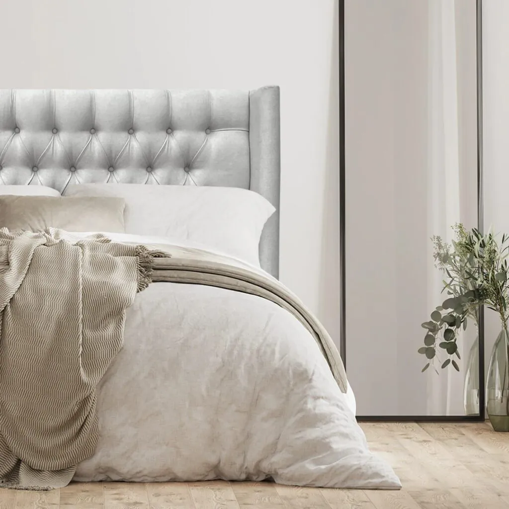 Respaldo de Cama Capitoné Wing Recto Lino Gris Plata