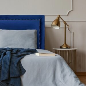 Respaldo de Cama Flat Frame Tachas Felpa Azul