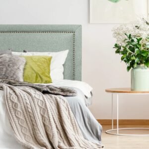 Respaldo de Cama Flat Frame Tachas Lino Verde Jeans
